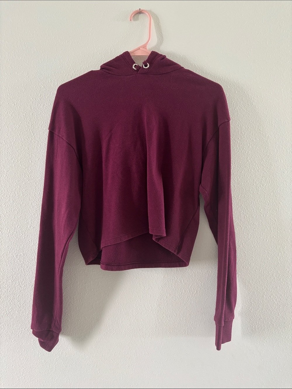 H&M Women's Burgundy Hooded Long-Sleeve Cropped Sweatshirt